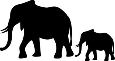 silhouette of a mother elephant with her calf vector