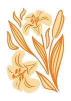 Lilies. Modern flowers, decorative pattern of pastel colors in geometric shapes. Abstract groovy botanical poster. Aesthetic vintage illustration. vector