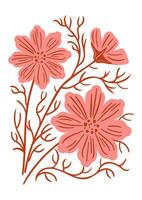 Cosmea. Modern flowers, decorative pattern of pastel colors in geometric shapes. Abstract groovy botanical poster. Aesthetic vintage illustration. vector