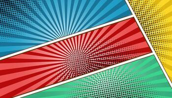 Comic page template of different colorful frames illustration, colorful comic background with halftone and line template editable vector