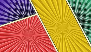 Comic page template of different colorful frames illustration, colorful comic background with halftone and line template editable vector