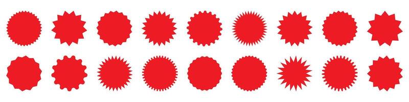 Set of red starburst, sunburst badges. Design elements - best for sale sticker, price tag, quality mark. vector