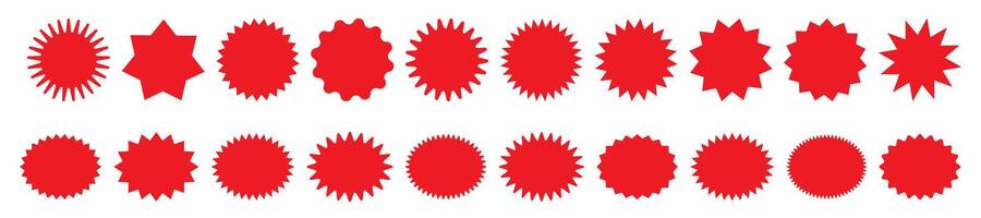 Set of red starburst, sunburst badges. Design elements - best for sale sticker, price tag, quality mark. vector