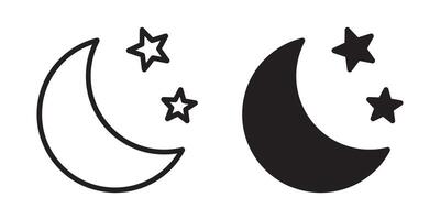 Crescent moon with stars icon on white background. Night icon. Crescent moon icon. Minimalist style. vector