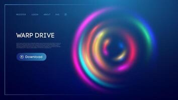 Futuristic warp drive effect with colorful light trails on a blue background vector