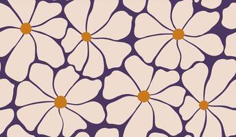 Seamless floral pattern with orange centered white flowers on a purple background vector