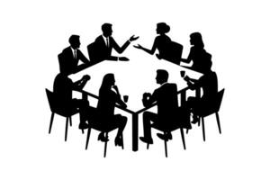 Silhouette of office workers in a meeting, ideal for business presentations, corporate materials, and workplace-themed designs. Capture collaboration and professionalism with this versatile image. vector