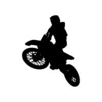 Dynamic motocross silhouette ideal for sports-themed designs. Perfect for posters, apparel, and action-packed graphics. Capture the thrill and energy of motocross racing with this versatile image. vector