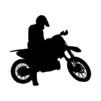 Dynamic motocross silhouette ideal for sports-themed designs. Perfect for posters, apparel, and action-packed graphics. Capture the thrill and energy of motocross racing with this versatile image. vector