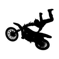 Dynamic motocross silhouette ideal for sports-themed designs. Perfect for posters, apparel, and action-packed graphics. Capture the thrill and energy of motocross racing with this versatile image. vector