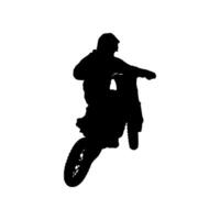 Dynamic motocross silhouette ideal for sports-themed designs. Perfect for posters, apparel, and action-packed graphics. Capture the thrill and energy of motocross racing with this versatile image. vector