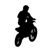 Dynamic motocross silhouette ideal for sports-themed designs. Perfect for posters, apparel, and action-packed graphics. Capture the thrill and energy of motocross racing with this versatile image. vector
