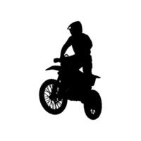 Dynamic motocross silhouette ideal for sports-themed designs. Perfect for posters, apparel, and action-packed graphics. Capture the thrill and energy of motocross racing with this versatile image. vector