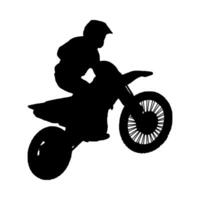 Dynamic motocross silhouette ideal for sports-themed designs. Perfect for posters, apparel, and action-packed graphics. Capture the thrill and energy of motocross racing with this versatile image. vector