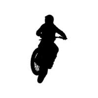Dynamic motocross silhouette ideal for sports-themed designs. Perfect for posters, apparel, and action-packed graphics. Capture the thrill and energy of motocross racing with this versatile image. vector