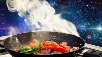 Cooking outside the universe or using a frying pan to cook on the Galaxy video