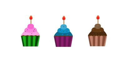 Cupcake Flat Design Dessert Icon with three design vector