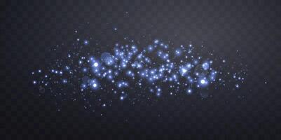 Blue glittering dots, particles, stars, magic sparks with smoke. Glow flare light effect. Blue luminous points in fog. vector
