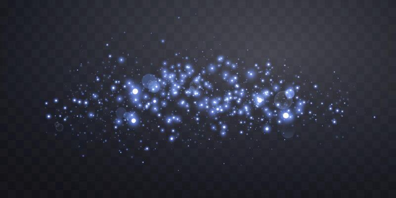 Blue glittering dots, particles, stars, magic sparks with smoke. Glow flare light effect. Blue luminous points in fog.