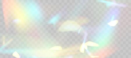 Blurred rainbow refraction overlay effect. Light lens prism effect. Holographic reflection, crystal flare leak shadow overlay. vector