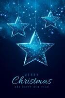Wireframe stars, low poly style. Banner for the concept of Christmas or New Year. Abstract modern 3d illustration on blue background. vector