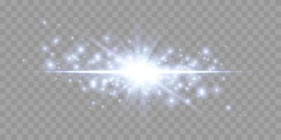 Blue horizontal lens flare. Sun flash with rays or spotlight and bokeh. Glow flare light effect. vector