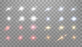 Lens flares set, sun flash with rays or spotlight and bokeh. Glow flare light effect. vector