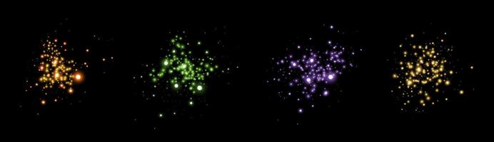 Glowing magic sparkles. Glittering dots, particles and stars. Glow flare light effect. Luminous points different colors. vector