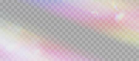 Blurred rainbow refraction overlay effect. Light lens prism effect. Holographic reflection, crystal flare leak shadow overlay. vector