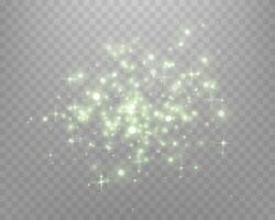 Green glittering dots, particles, stars magic sparks. Glow flare light effect. Green luminous points. vector