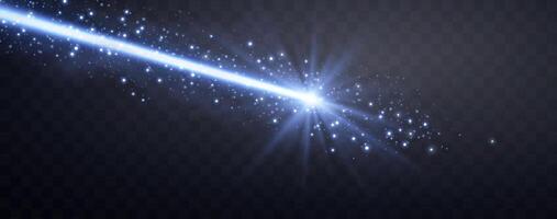 Blue horizontal laser beam. Neon line, presentation pointer. Blue glow flare light effect. vector