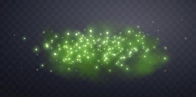 Green glittering dots, particles, stars magic sparks. Glow flare light effect. Green luminous points. vector