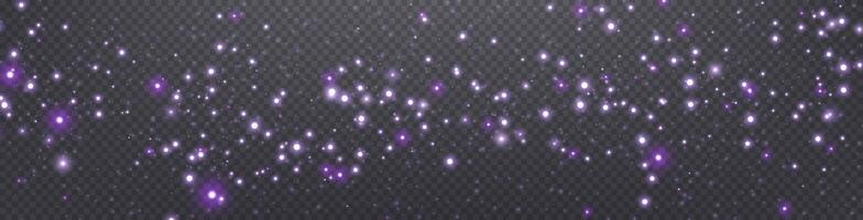 Purple glittering dots, particles, stars magic sparks. Glow flare light effect. Violet luminous points. vector