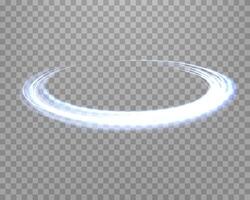 Glowing blue magic rings. Dynamic orbital flare halo ring. Neon realistic energy swoosh swirl. Abstract light effect vector
