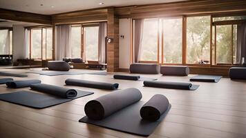 Experience the beauty of a tiger practicing yoga in a room with natural light and leaves, capturing a serene and tranquil moment of stretching and mindfulness in a peaceful indoor environment. video