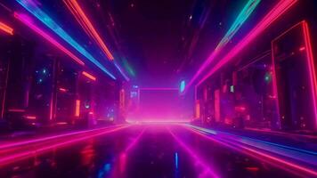 Dimension of nighttime traffic in the future world with blurred paths on roads and highways Illuminated by lively lights Capture the fast movement of vehicles amidst a dark cityscape. video