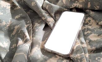 Mockup of a smartphone with a white screen on a dark concrete background. 3D rendering. photo