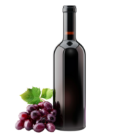 Generated Ai Bottle of red wine with ripe grapes and vine leaves png