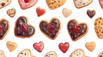 Different biscuits and cookies in heart shape isolated on transparent background cutout png