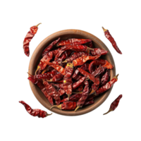 Dry red chilies in bowl isolated on transparent background cutout png