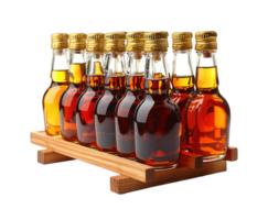 Bottles, oils and essence in rack isolated on transparent background cutout png