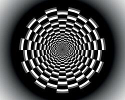 Tunnel from a tile 3D abstraction. Circular tunnel rectangular chess black and white. Rounded checkerboard background vector