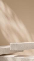 3D image render mockup template floating terrazzo texture podium in portrait brown wall and shadow photo
