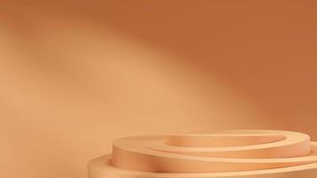 3D rendering mockup scene of minimal rounded orange podium in landscape with simple wall and shadow photo