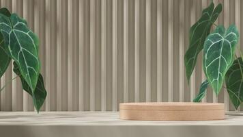 Natural style 3d rendering image scene of brown terrazzo texture podium in landscape with plant photo