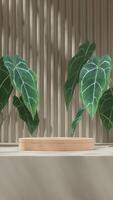 Natural style 3d rendering image scene of brown terrazzo texture podium in portrait with plant photo