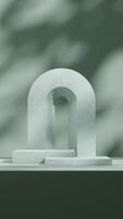 Green terrazzo texture asset minimal scene podium product in portrait layout with arch 3d rendering photo