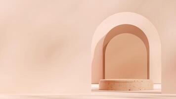 Landscape layout with brown arch background 3d render mockup space of brown terrazzo texture podium photo