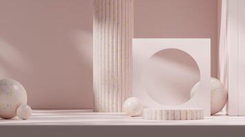 Full decoration pale pink terrazzo 3d rendering mockup scene in landscape with pillar and sphere photo