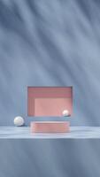 Minimal blue and pink 3d rendering template mockup podium in portrait with sphere photo